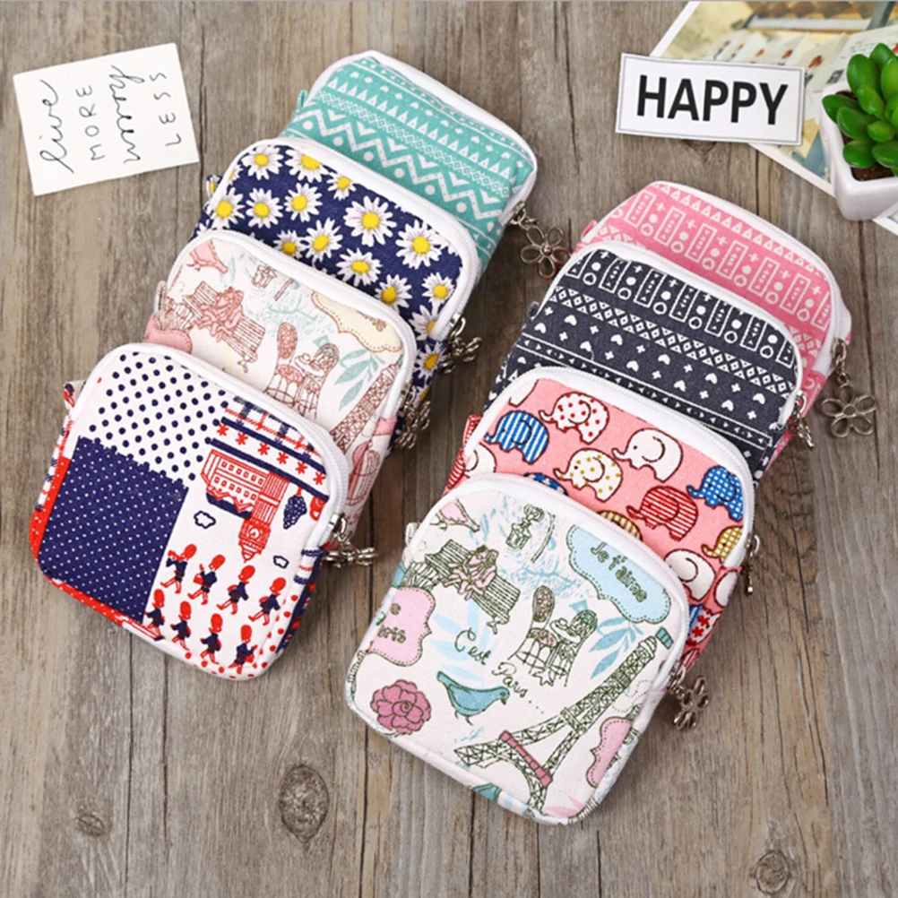 

1PC Female Hygiene Sanitary Napkins Small Cotton Bag Zipper Sanitary Towel Bags 8 Colors Cute animals