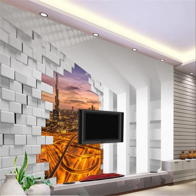 beibehang custom wallpaper 3d stereo space dubai night view tv