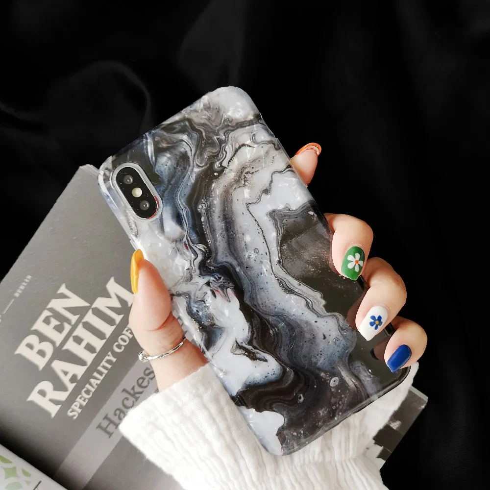 Glitter Phone Case For iPhone 6s Marble Shell Cases 7 Cover Silicone 8 Plus Xs max Xr Glossy Fundas Coque |