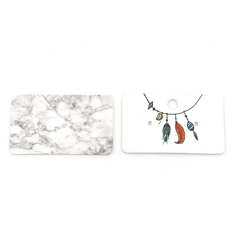 

Paper Label Tag Jewelry Earrings Display Card Rectangle White Colorful Feather Marble Pattern 50mm(2") x 30mm(1 1/8") 100 Sheets