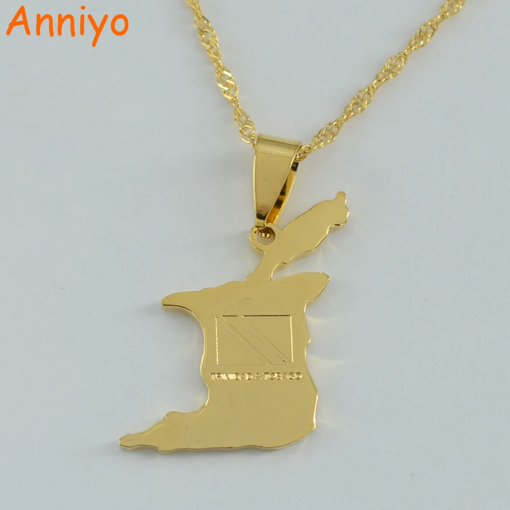 Anniyo (Pendant: 2.7cm X 2cm) Trinidad and Tobago Map Flag Pendant and Necklace Gold Color Trendy Jewelry Gifts #000421