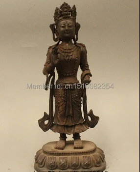 

10" Old China Chinese Buddhism Bronze Stand Kwan-yin Guan Yin Goddess Statue