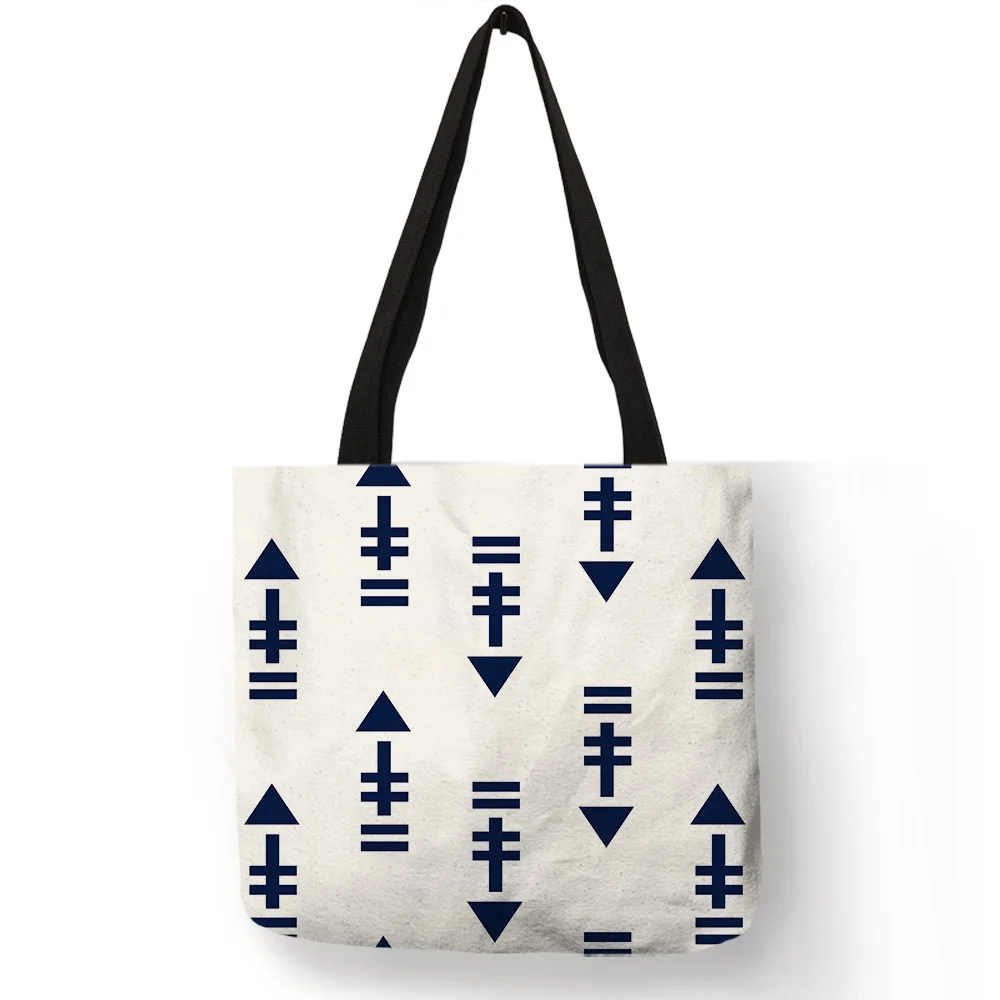 

Pink Blue Color Geometry Pattern Tote Bag Letter Printed Linen Handbag Double Side Print Travel Folding Reusable Bags Sac A Main