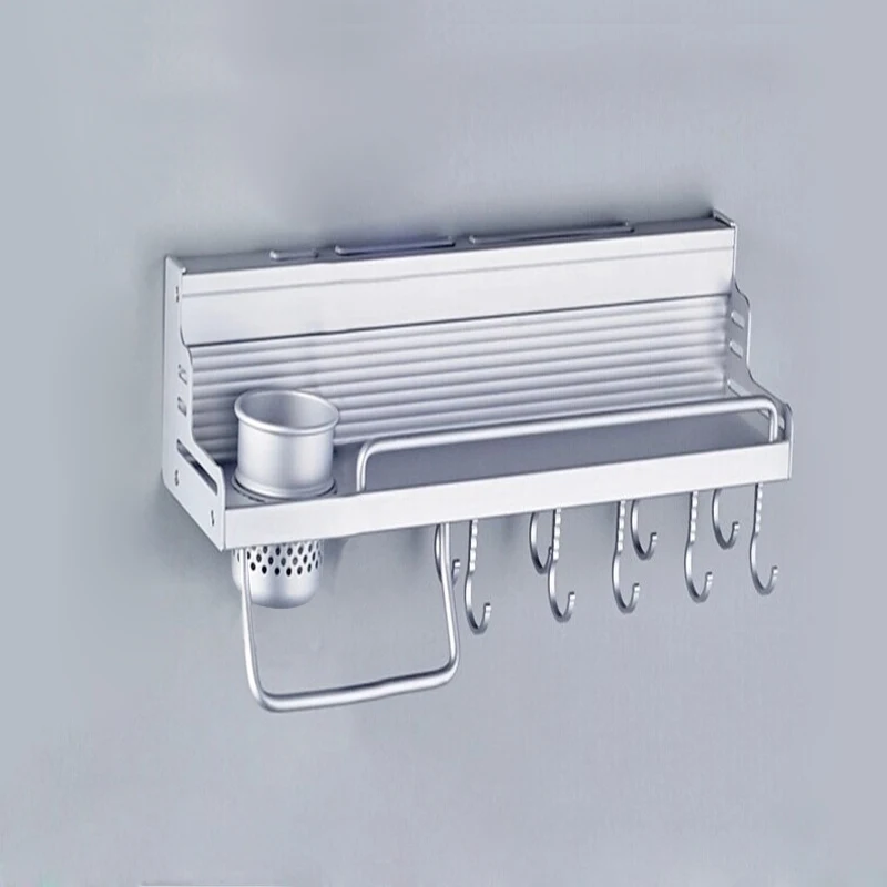 Практичный алюминиевый кухонный стеллаж для хранения Органайзер держатель кухонной посуды крючки для специй столовая посуда настенная полка 3 размера#232423