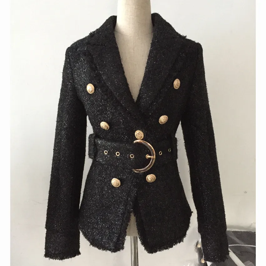 Chic women double breasted belted blazers jackets England style short coat D857