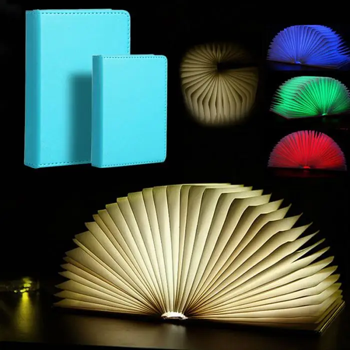 Яркая ПУ кожа креативные Складные светодиодные книги формы ночной Usb
