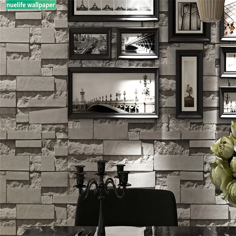 

3D gray brick pattern wallpaper bedroom living room clothing store restaurant bar TV shop background wall paper