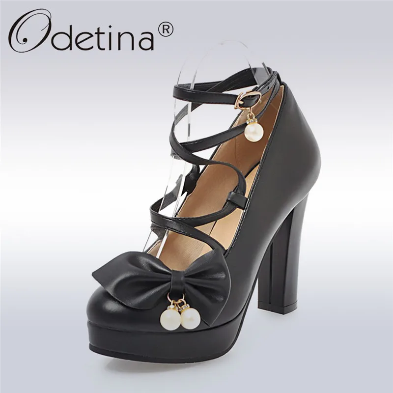 Odetina 2018 New Fashion Women Mary Janes Pumps Cross Tied Bowknot