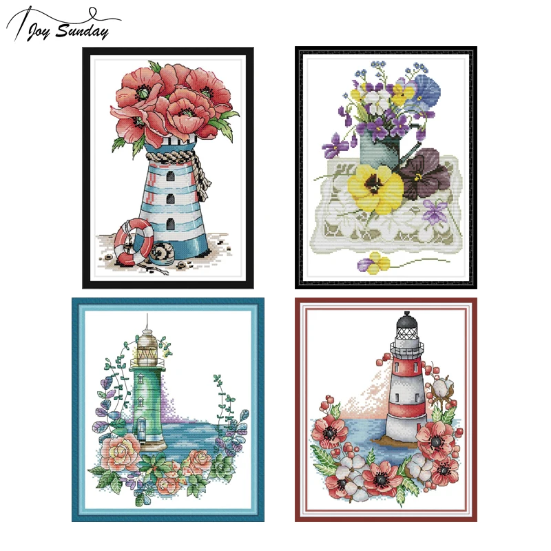 

Joy Sunday Counted Cross Stitch Kit Landscape Painting Lighthouse DIY Needlework Embroidery Patterns 14ct 11ct DMC Cotton Thread