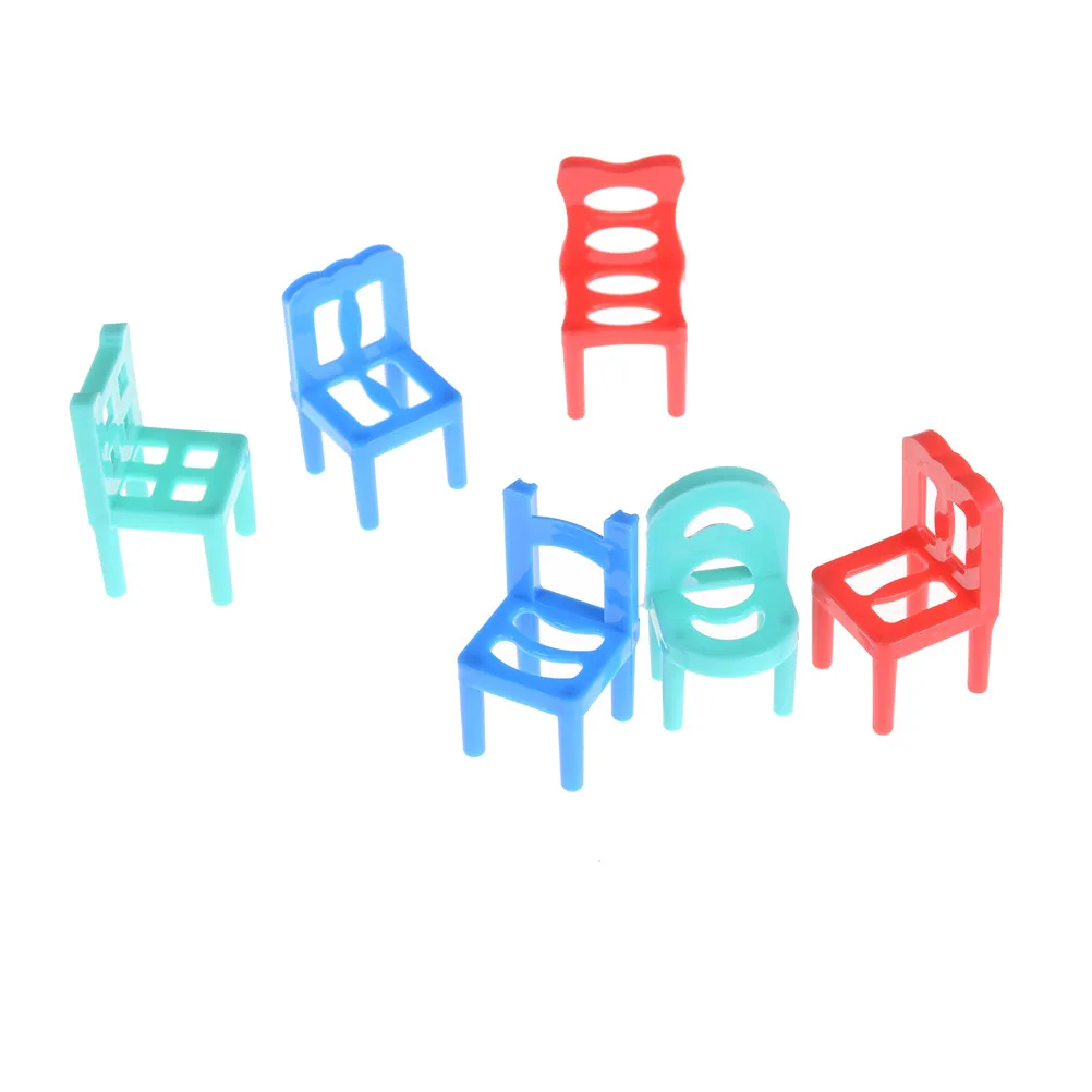 

2018 New 6pcs Plastic Chair Hollow Geometric Chair for Doll Dolls Accessories Mini Balance Desk Furniture Play House Toys
