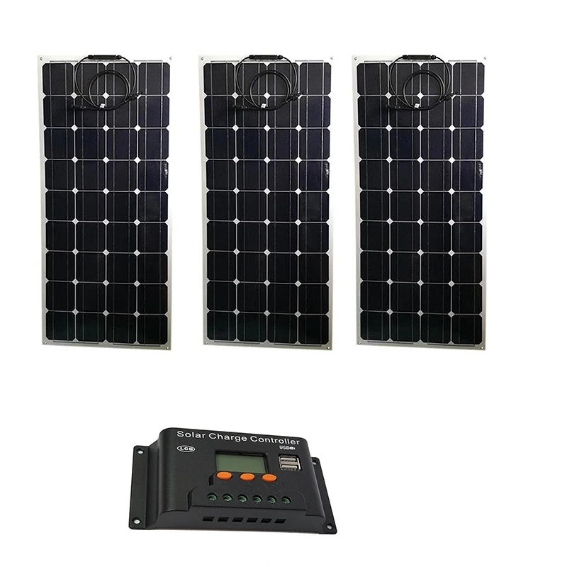 

Kit Solar 300w Zonnepaneel Flexible 12 volt 100 watt 3 Pcs Solar Charge Controller 12/24v 30A LCD Solar Battery Charger Caravan