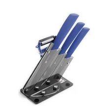 Alto grado de abs + tpr mango cuchillo de cerámica de 3 pulgadas 4 pulgadas 5 pulgadas un Pelador de Hoja Negro Y Un Porta-cuchillas 5 Unids Set de Cocina cuchillos