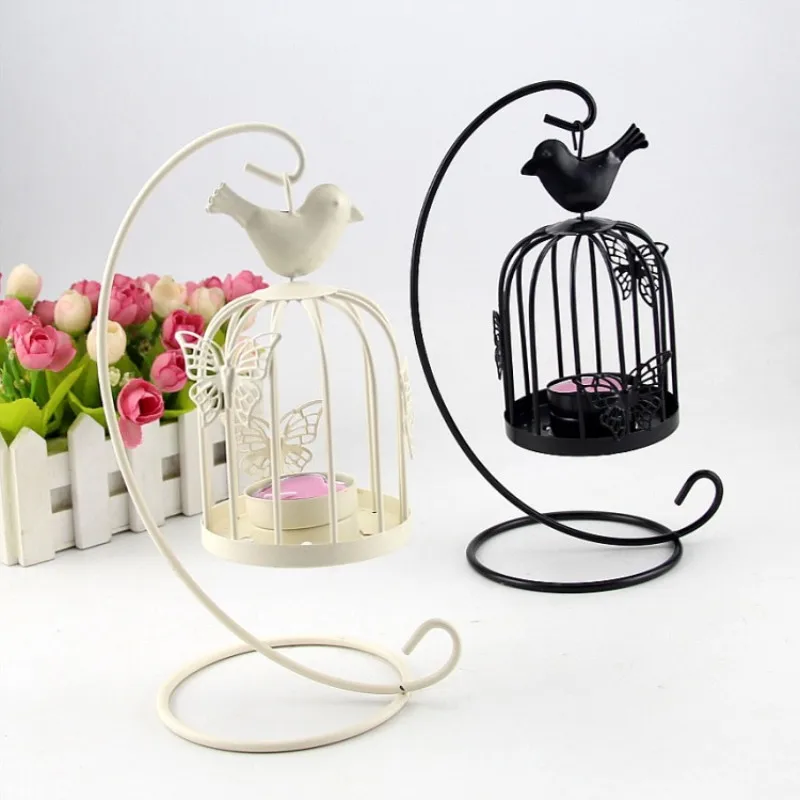 European Wrought Iron Bird Cage Wind Lamp Butterfly Bird Candlestick Crafts  Couple Wedding Birthday Gift - AliExpress
