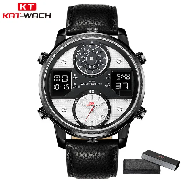 

Men's Digital Watch Electronic Sports Wrist Watch Men LED Luminous G Chronograph Waterproof Shock Watch Leather Wristwatch 2019