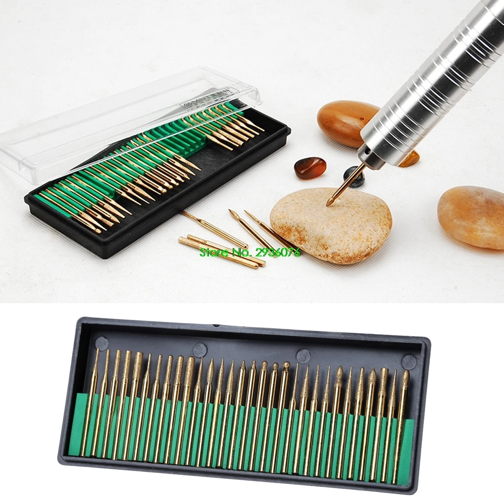 

2018 New 30Pcs 3mm Titanium Coated Diamond Burs Bit Set Dremel Assorted Rotary Drill Tool Drop Shipping Support