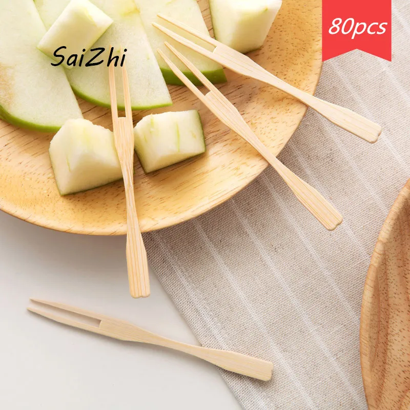 Disposable Dessert Fruit Small Forks Bamboo Fork Disposable Cake Dessert Fork Picks Skewers