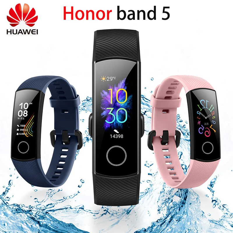 Умный Браслет huawei Honor Band 5, Оксиметр, цветной сенсорный экран, для плавания, для обнаружения сердечного ритма, сна, сна, для xiaomi mi