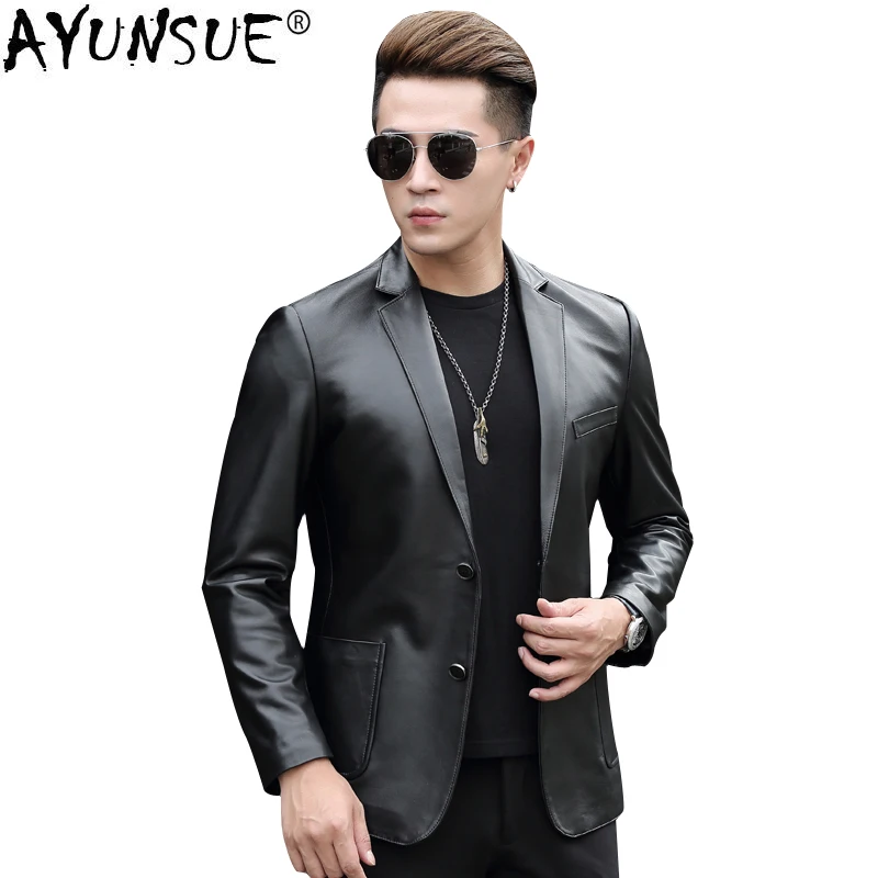 

AYUNSUE Genuine Leather Jacket Short Sheepskin Coat for Men Spring Autumn Blazer Leather Jackets Blouson Cuir Homme 1330 KJ1380