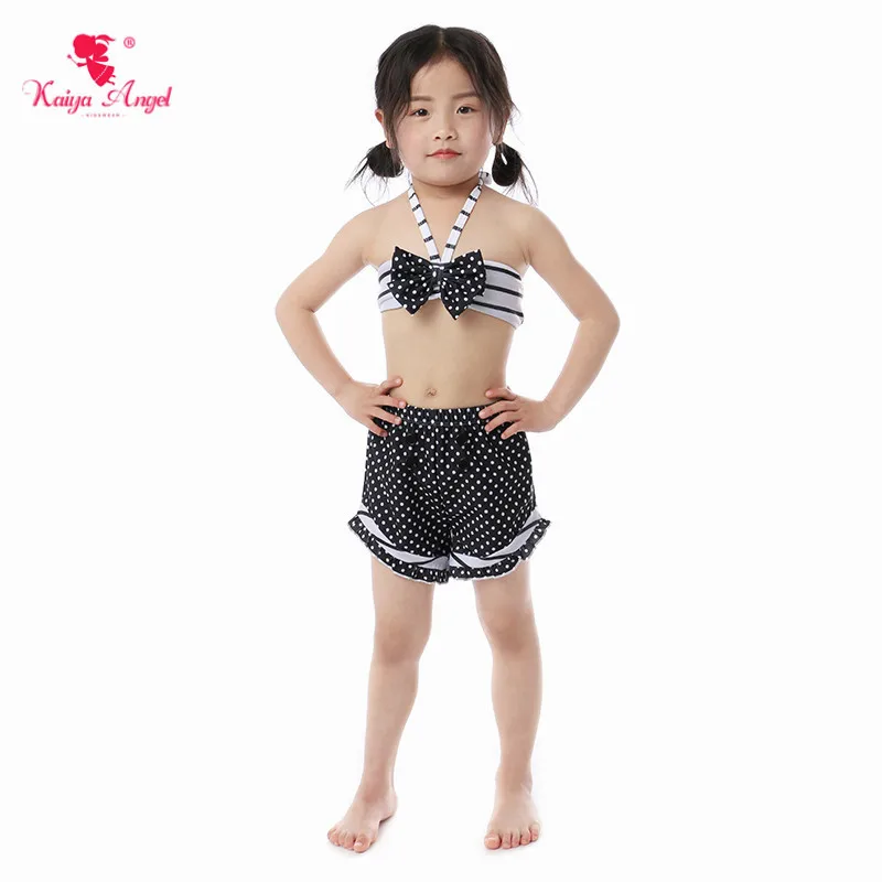 Kaiya Angel New Baby Girl Swimwear Beach Suits Dot Striped Bow Two Pieces Belt Shorts Bikini Summer Swimsuit Factory Wholesale | Детская