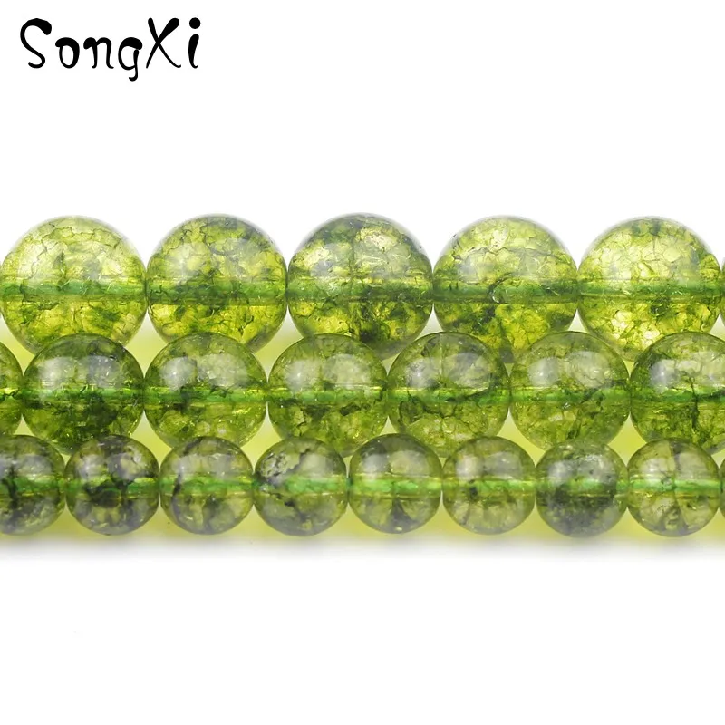 

Wholesale Green Glossy Glass String Beads 6 8 10mm Round Loose Peridots Beads For Jewelry Making DIY Bracelet Necklace 15 Inch