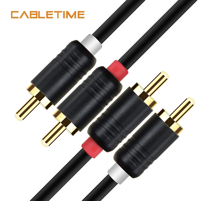 

Cabletime 2RCA to 2 RCA Cable Male to Male RCA Audio Cable Gold Plated 3.5mm Jack Cable For Home Theater DVD TV Amplifier N069