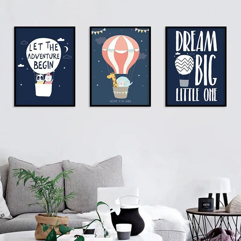 

Kawaii Cartoon Hot Air Balloon Animal Posters and Prints Canvas Art Painting Wall Art Nursery Picture Baby Room Decoration