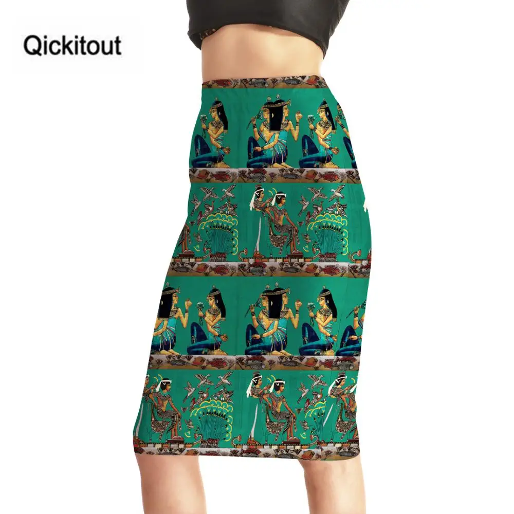Qickitout юбки сексуальные модные с высокой талией египетские женские юбки с 3D принтом женская тонкая посылка юбка в бедрах размер S-4XL Прямая поставка