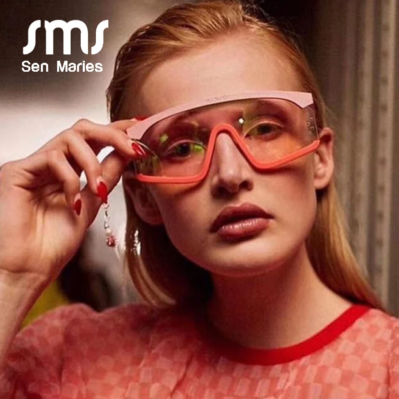 

New Cat Eye Goggles Sunglasses Men Women 2019 Luxury Brand Fashion One Piece Red Blue Colorful Oversized Sunglasses Shades UV400
