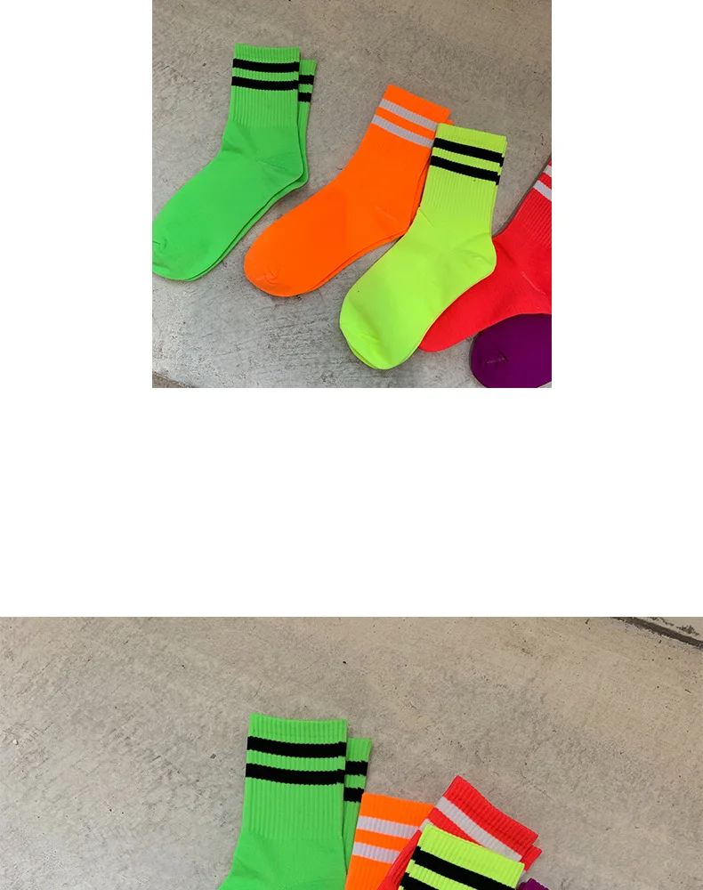 Женские Повседневные Гольфы крутые полосатые носки для девочек флуоресцентные модные носки в стиле хип-хоп зеленого, ярко-розового, желтого, оранжевого цветов