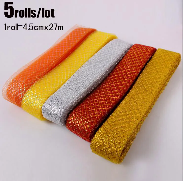 

5 Rolls/lot DIY Flower Packaging Mesh Ribbon for Wrapping Wedding Gift Bouquet Packing Flower Craft Packaging