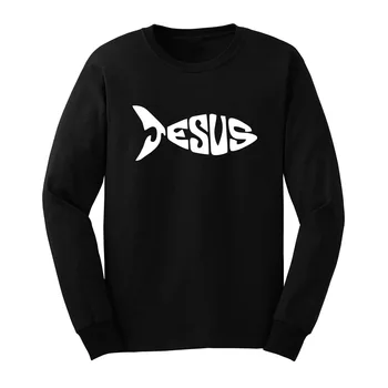 

Loo Show Mens Jesus Fish Jesus Graphic Long Sleeve Adult T-Shirts Casual Men Tee