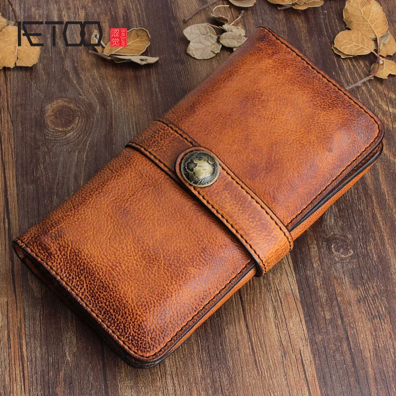 

BJYL Original design handmade retro leather men's long wallet first layer of leather handbag clasp soft leather
