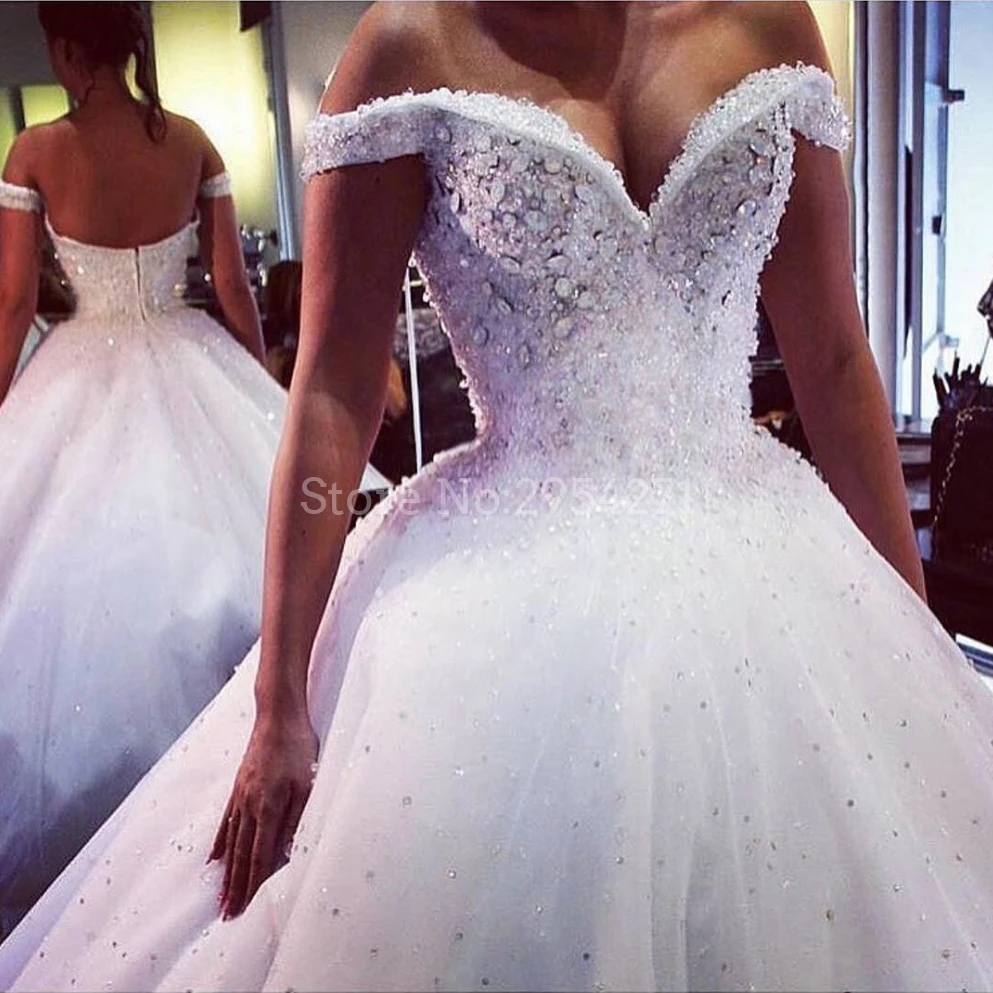 

Vestido De Novia Bing Bing Crystals Sequins Beading Wedding Dresses 2019 Bridal Gowns Sweep Train Off The Shoulder robe mariage