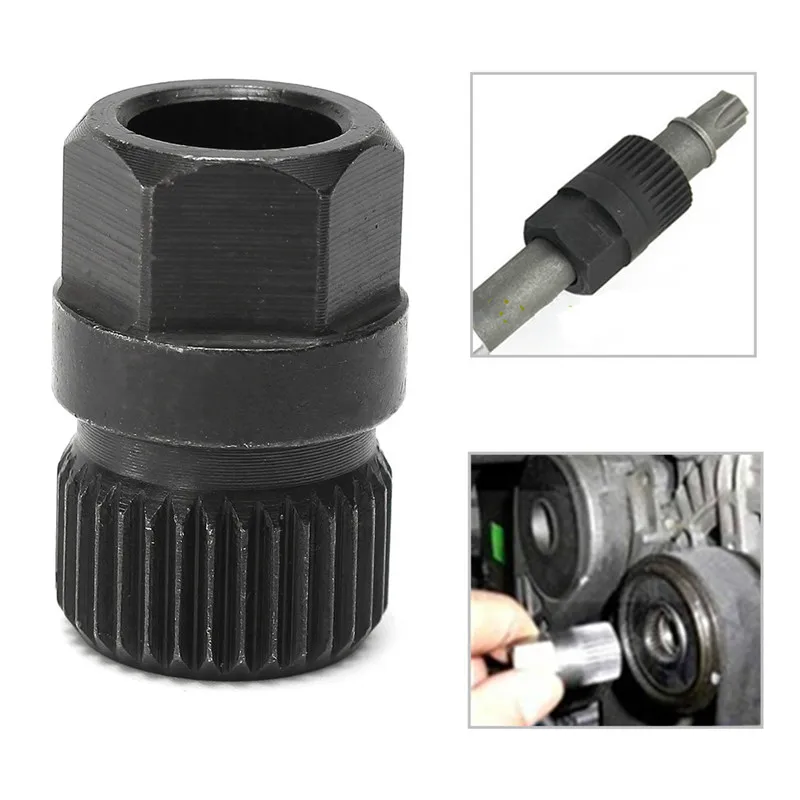 

Autoleader Clutch Free Wheel Pulley Removal Tool Black Metal Use with T50 TORX Alternator Socket with 33 Splines For VW/Porsche