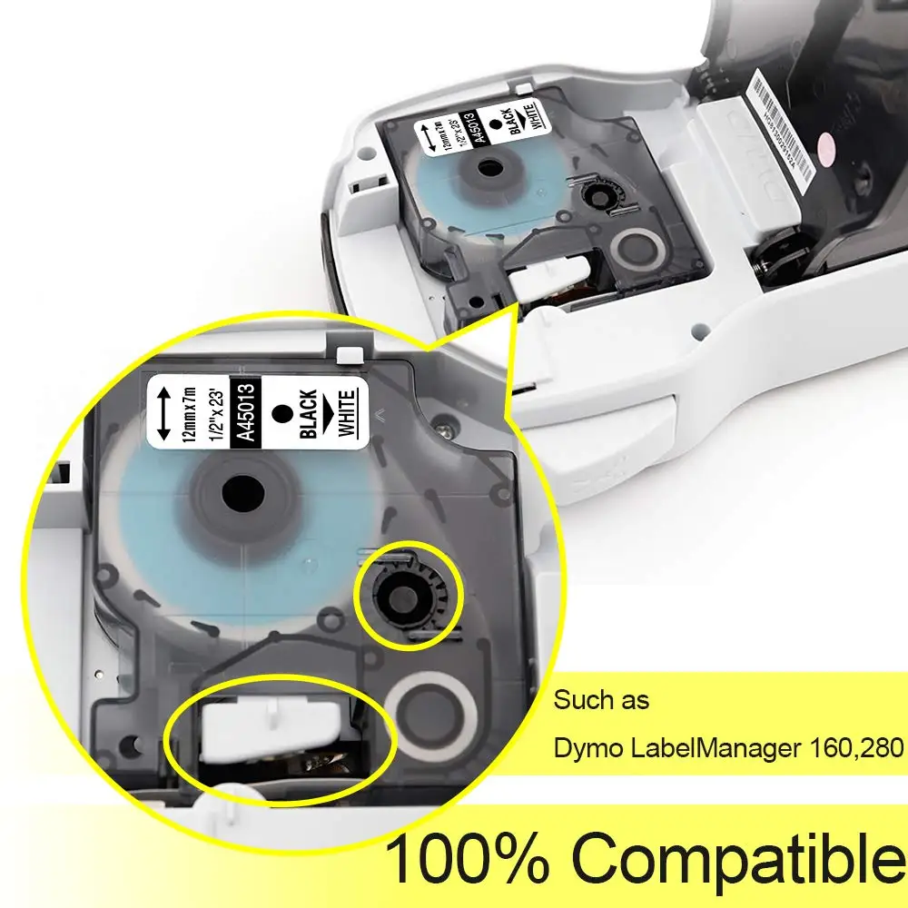 Совместим с лентой Dymo D1 12 мм x 7 м 45013 45016 45017 45018 45019 для LabelManager 160 280 LabelPoint 200