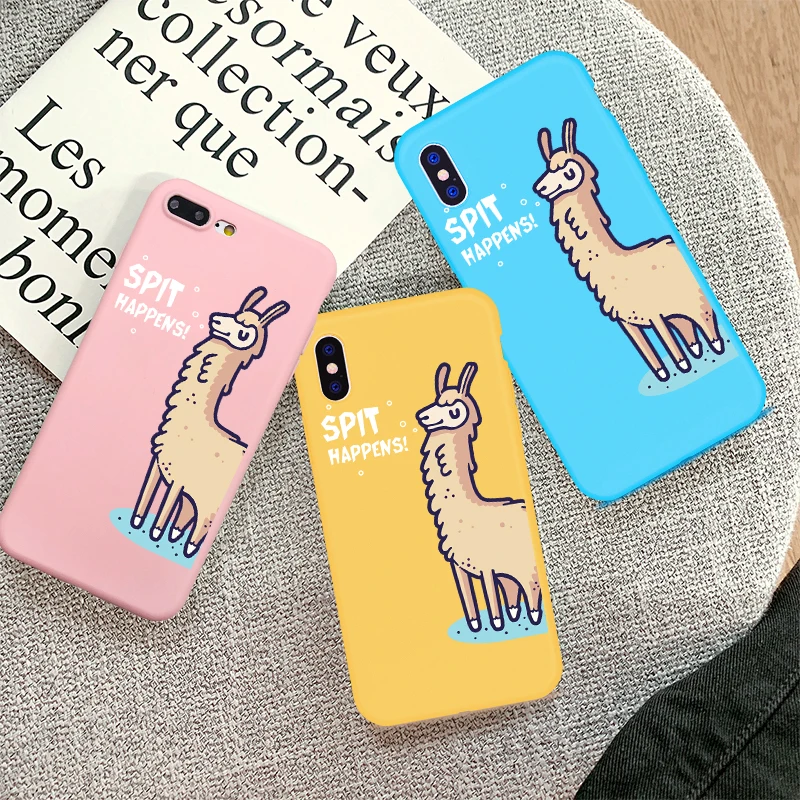 

Cartoon Cute Animal Alpaca Phone Candy Color Case Coque For iPhone XR 6 6S Plus X 5 SE Pink Phone Cover For iPhone 8 7 Plus