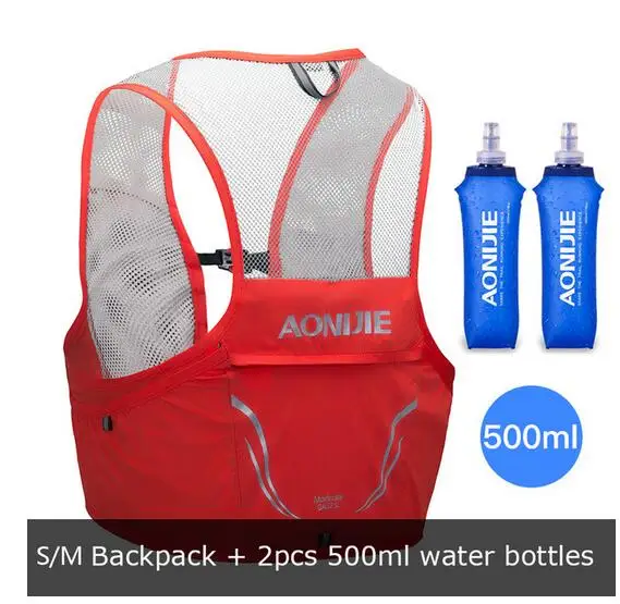 AONIJIE 2.5L Outdoor Lightweight Hydration Backpack Rucksack Bag Vest Hiking Camping Running Marathon 500ML Soft Flask - Цвет: Orange-SM-500ML