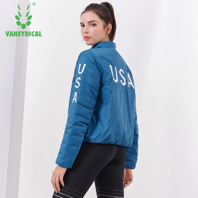 Vansydical зимние теплые спортивные куртки для бега Женская молния с длинным рукавом