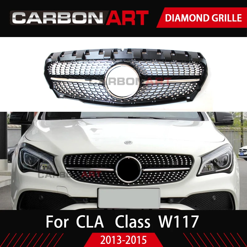 Передняя решетка Алмазная решетка для Mercedes для CLA Class W117 Cla180 Cla 200 Cla260 Cla300 2013 серебро ABS материал