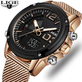 

LIGE Hot Mens Watches Top Luxury Brand Sports Watches Men's Quartz LED Digital Watch Men Full Steel Military Wrist Watch Gift