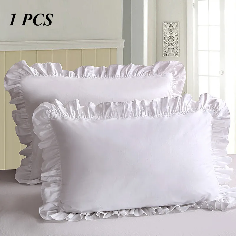 

1PCS Ruffle Pillowcase 100% Cotton Solid White Ruffle Pillow Cover European Pillow Cover Protector Bedding 48*74cm(NO Filling)