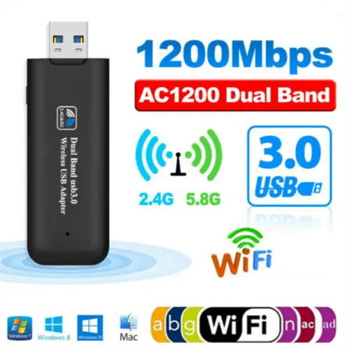 

1200Mbps Mini USB Wireless WiFi Lan Network Receiver Card Adapter For Desktop PC