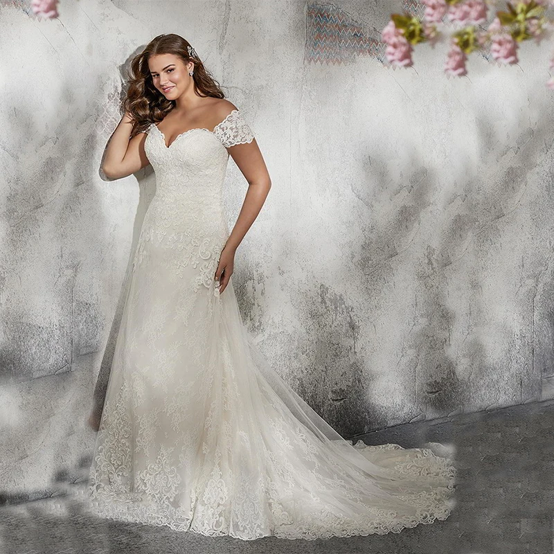 

Verngo Plus Size Mermaid Wedding Dress Appliques Lace Tulle Bride Dress Strapless Sexy Wedding Gowns Vestidos De Novia
