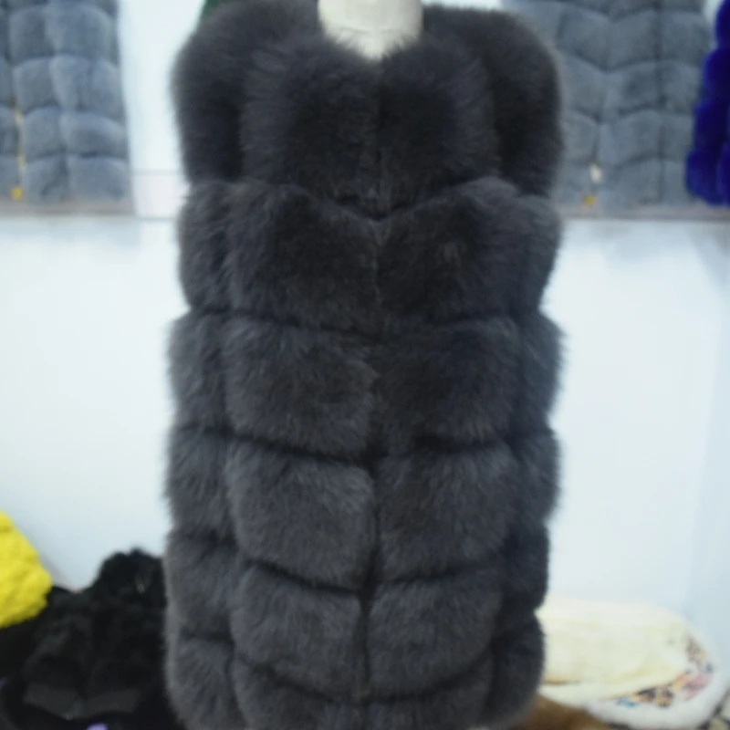 Real Fur Coat Rushed Bez rukávů Vesta 70cm Natural Real Fox Nové 2018 Zimní Dlouhé Silné Ženy Originální Kožich Vesty Kabáty Kabáty Pro