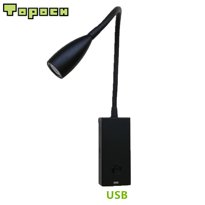 Topoch 5V 2A USB светодиодный лампы для чтения на переключатель включения/выключения 3W AC100-240V DC12-24V белый/черный Экономия пространства бра карта/диаграмма светильник