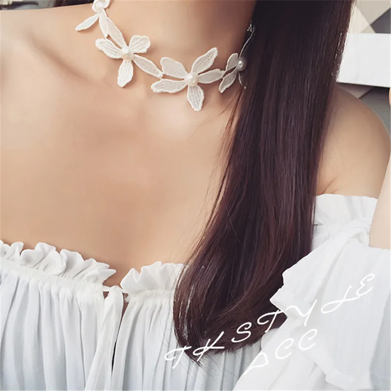 Ajojewel модные имитация жемчуга белые кружевные ожерелья для женщин черное кружевное ожерелье-ошейник в викторианском стиле