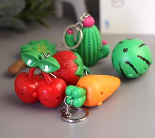 50 шт./лот звук и светодиодный 3D фрукты овощи морковь брелок «клубника» кокосовый брелок для ключей с фигуркой ладони Арбуз брелок для ключей Вишня - Цвет: Mixed