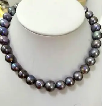 

free shipping HUGE 12-15MM SOUTH SEA GENUINE BLACK PEARL NECKLACE