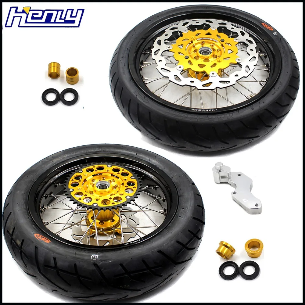 

3.5/4.25*17IN. SUPERMOTO MOTARD WHEELS CST TIRES SET FOR SUZUKI RMZ250 2007-2019 RMZ450 2005-2019 GOLD HUBS