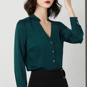 

Women's shirt new simulation silk shirt ladies sexy V-neck long-sleeved shirt women's business professional wear